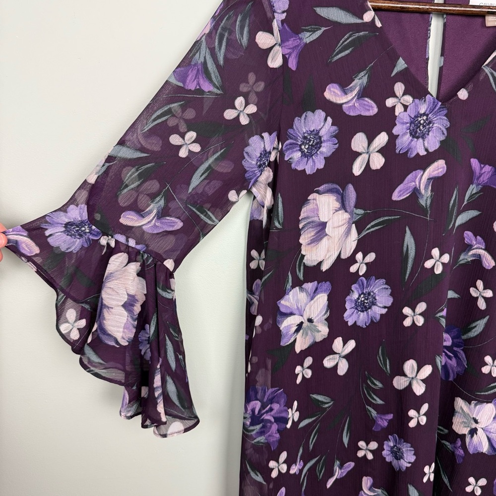 Calvin Klein Floral Print Bell Sleeve Shift Dress - Picture 5 of 10